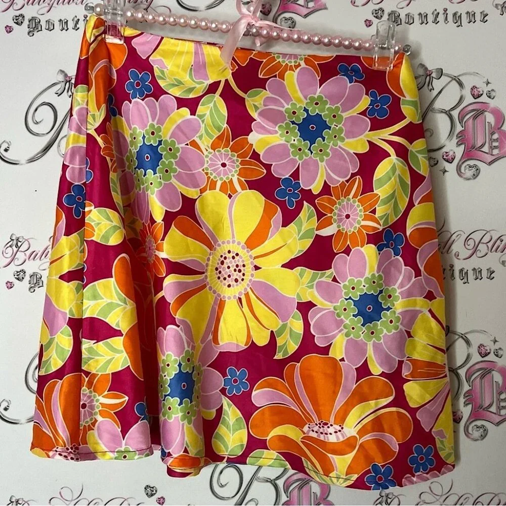 Simons skirt flowers bright groovy psychedelic Bright Floral Skater Skirt
